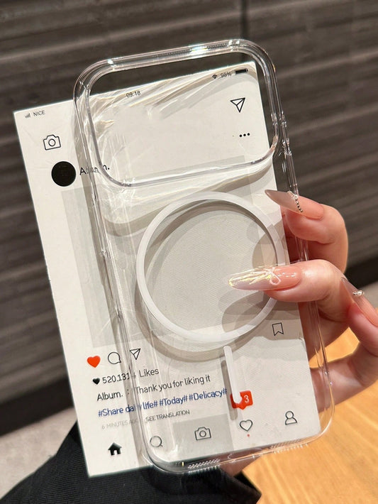 TPU Minimalist Magnetic 1pc Orange Magnetic Transparent Ultra-Thin Phone Case With Social Media Post Interface Design Compatible With Iphone 17 Air 16 15 14 13 12 11 Pro Max Plus Soft TPU Back Cover S
