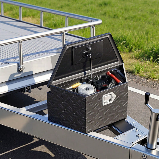 Trailer Tongue Box, 26" X 13" X 12" Aluminum Trailer Tongue Tool Box, Heavy Duty Storage Organizer With Lock And Keys, Utility Tool Chest For Pickup Truck Bed, RV, SUV, Off-Road Vehicle, Black