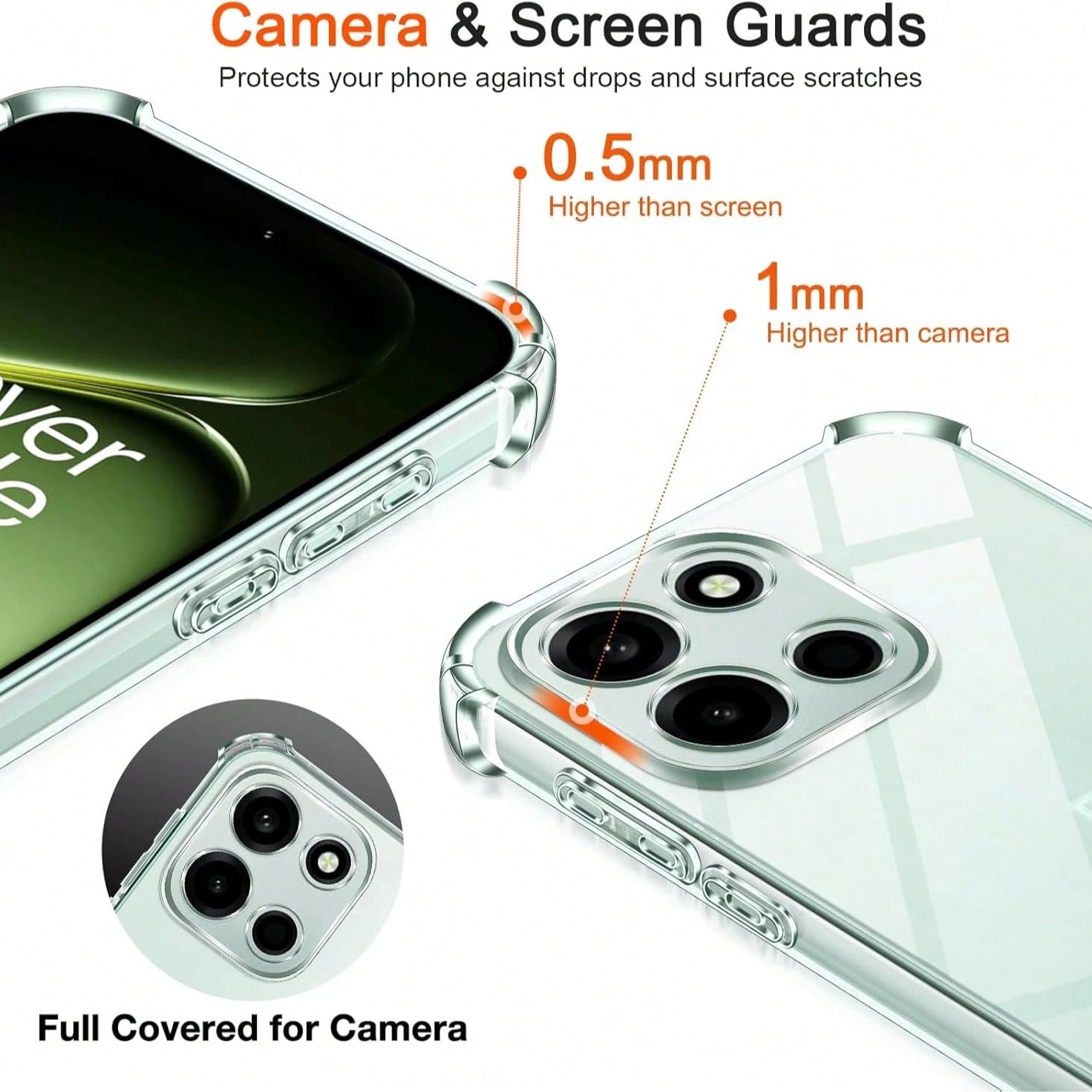 Transparent Air Cushion Shockproof Phone Case, For OnePlus 15/Nord 6/Turbo 6V/Turbo 6/15R/Nord 5/13/12/11/10/9/8/7/6/North 3/Nord 4/North 2/Nord CE4 Lite/12R/13R, Phone Case, Protective Cover, Transpa