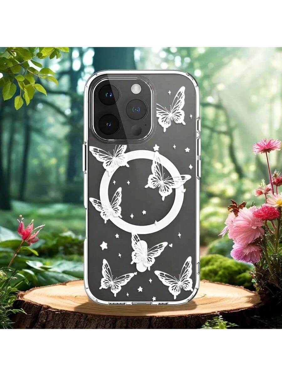 Transparent Dancing Butterfly Design Phone Case, Suitable For IPhone 17, 17pro, 17AIR, 17PROMAX,16 15 14 13 12 11 ProMax Pro Plus, Anti-Shock Magnetic Wireless Charging Acrylic Protective Cover, G