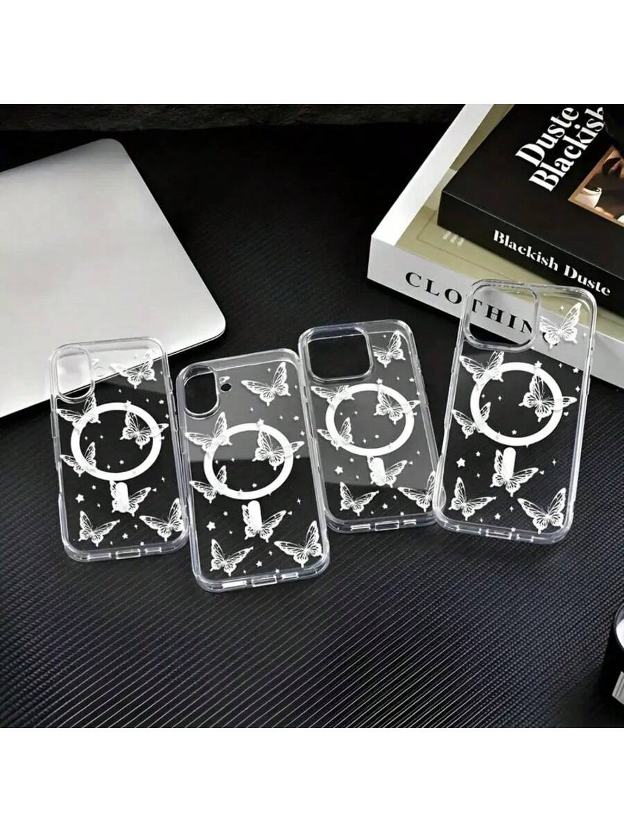 Transparent Dancing Butterfly Design Phone Case, Suitable For IPhone 17, 17pro, 17AIR, 17PROMAX,16 15 14 13 12 11 ProMax Pro Plus, Anti-Shock Magnetic Wireless Charging Acrylic Protective Cover, G