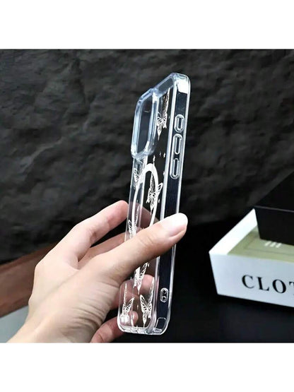 Transparent Dancing Butterfly Design Phone Case, Suitable For IPhone 17, 17pro, 17AIR, 17PROMAX,16 15 14 13 12 11 ProMax Pro Plus, Anti-Shock Magnetic Wireless Charging Acrylic Protective Cover, G