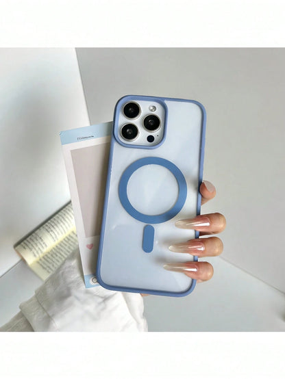 Transparent Soft Silicone Magnetic Charging Protective Case With Light Blue Frame, Compatible With IPhone 17 Pro Max, 16 Pro Max, 15 Pro Max, 14, 13 Pro Max, 12, 11, 7/8 Plus, And Galaxy S26 Ultra, S2