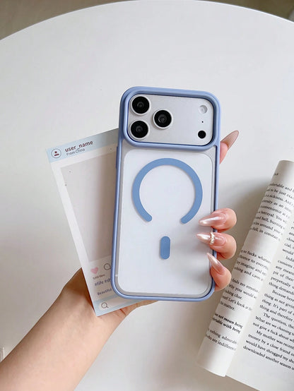 Transparent Soft Silicone Magnetic Charging Protective Case With Light Blue Frame, Compatible With IPhone 17 Pro Max, 16 Pro Max, 15 Pro Max, 14, 13 Pro Max, 12, 11, 7/8 Plus, And Galaxy S26 Ultra, S2
