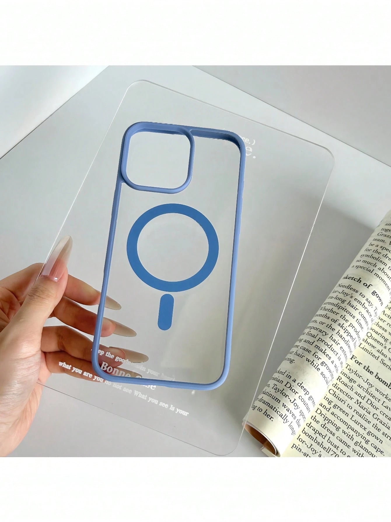 Transparent Soft Silicone Magnetic Charging Protective Case With Light Blue Frame, Compatible With IPhone 17 Pro Max, 16 Pro Max, 15 Pro Max, 14, 13 Pro Max, 12, 11, 7/8 Plus, And Galaxy S26 Ultra, S2