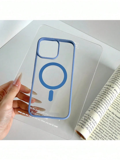 Transparent Soft Silicone Magnetic Charging Protective Case With Light Blue Frame, Compatible With IPhone 17 Pro Max, 16 Pro Max, 15 Pro Max, 14, 13 Pro Max, 12, 11, 7/8 Plus, And Galaxy S26 Ultra, S2