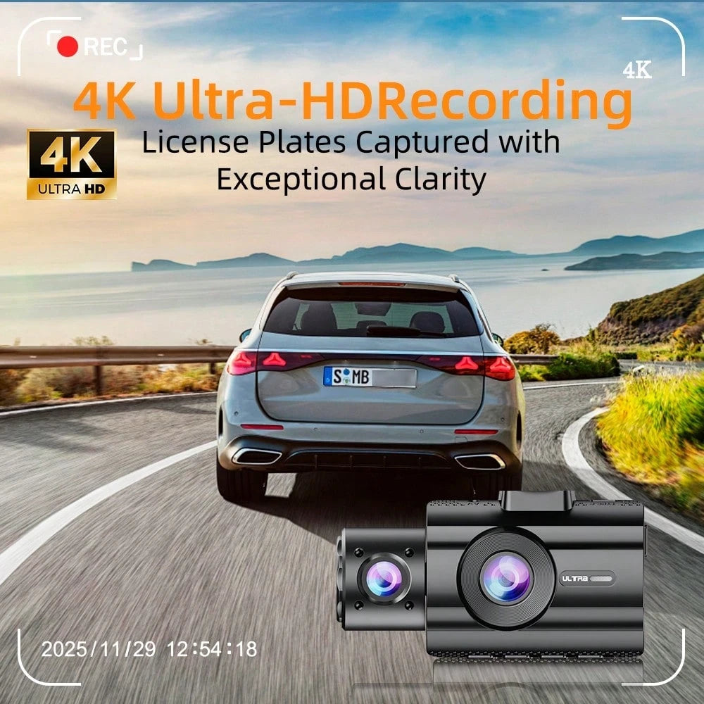 Triple Dash Cam 4K Front & 1080P Rear/Interior, 3 Channel Car Camera With 32GB Card, IR Night Vision, 24/7 Parking Surveillance, G-Sensor, Loop Recording, For Cars, Trucks