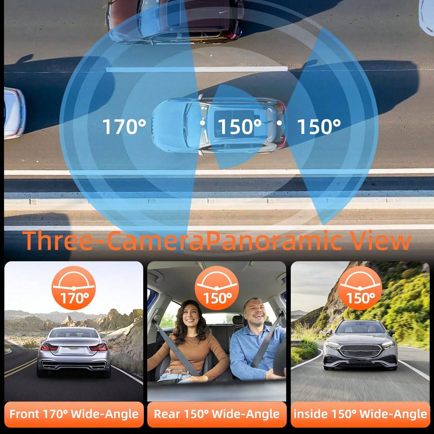 Triple Dash Cam 4K Front & 1080P Rear/Interior, 3 Channel Car Camera With 32GB Card, IR Night Vision, 24/7 Parking Surveillance, G-Sensor, Loop Recording, For Cars, Trucks