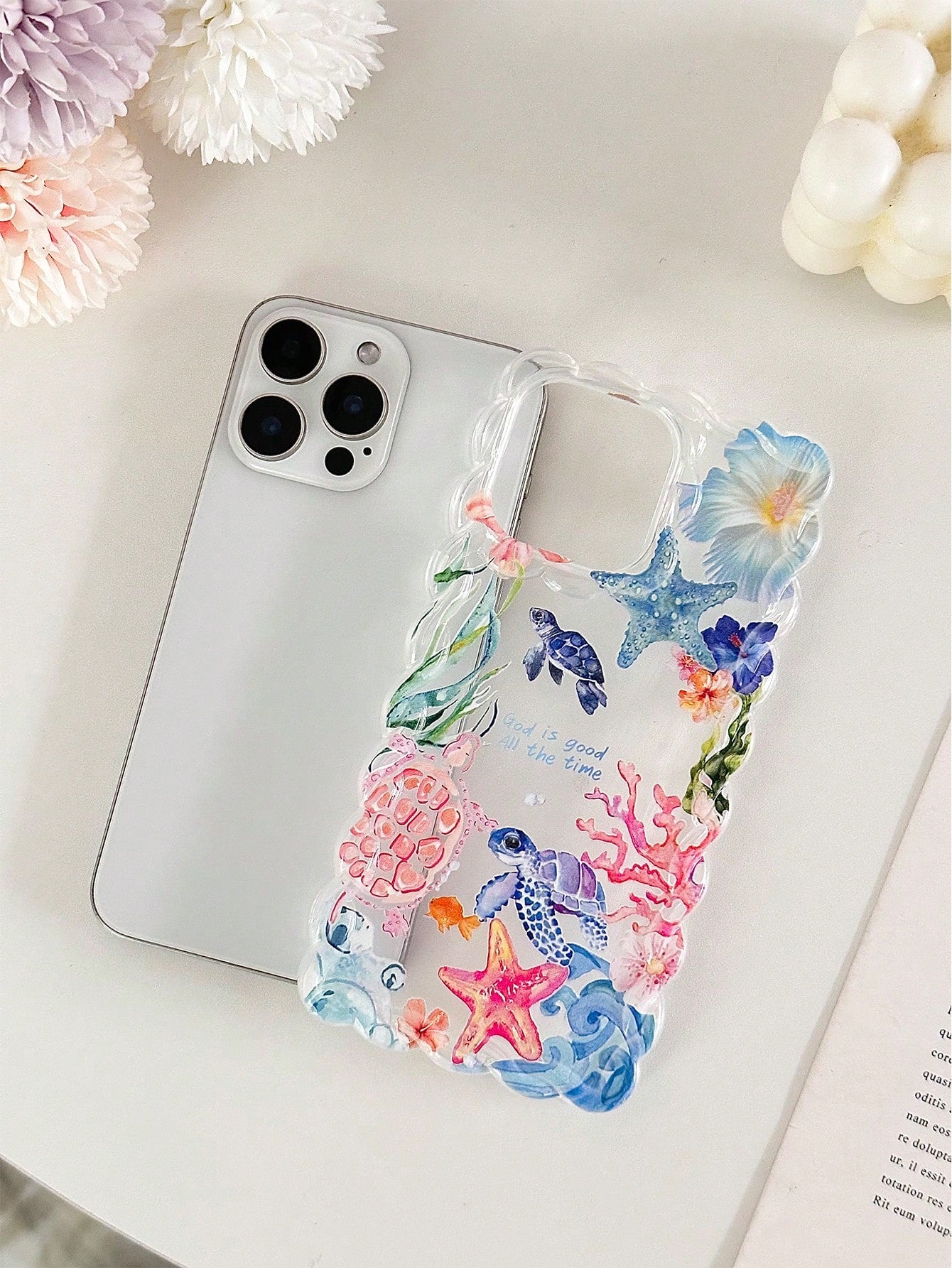 Turtle Braided Wavy Edge Minimalist High-End TPU Painted Shockproof Phone Case Protective Cover With Handmade Beaded Bracelet Accessory, Compatible With IPhone 16/11/16pro/16plus/16promax/16e/15Promax