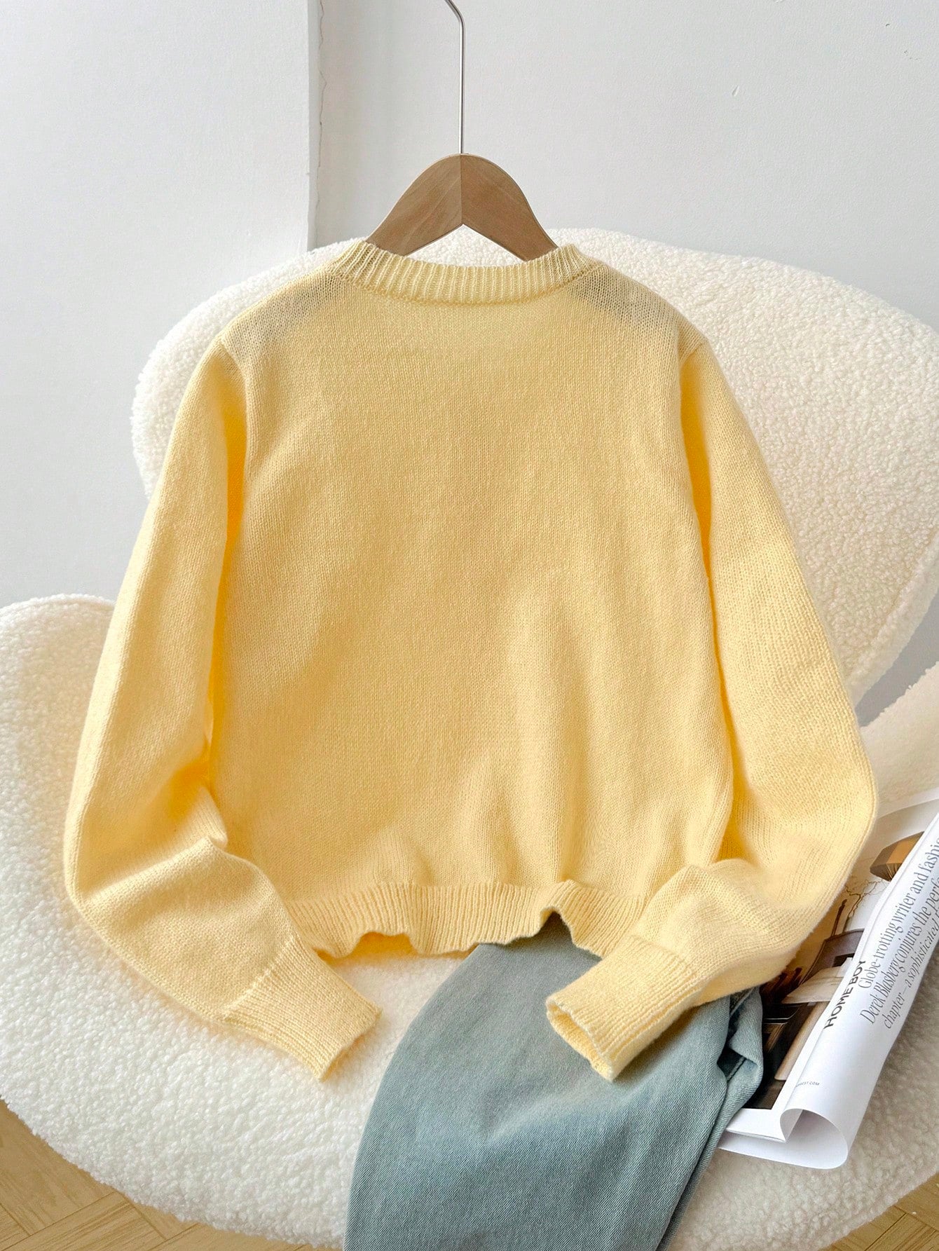 Tween Girl Tween Girl Loose Casual Minimalist Comfortable Round Neck Button Front Solid Color Autumn Sweater
