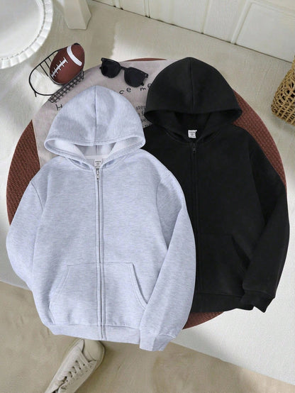 Tween Girl Tween Girl Tween Girl 2pcs/Set Casual Cute Comfortable Minimalist Black & Grey Long Sleeve Top, Suitable For, School, Daily, Autumn/Winter