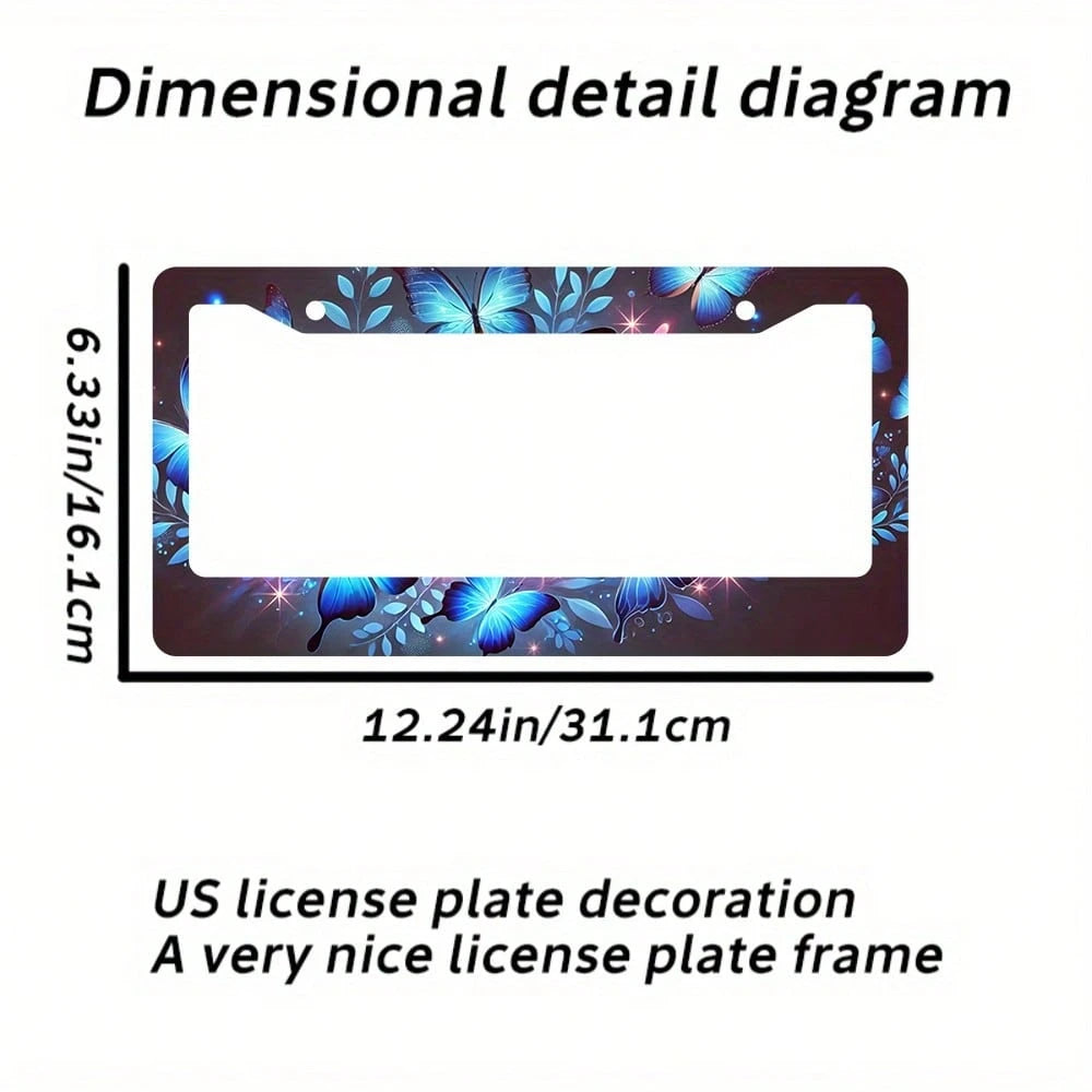 Two-Piece Set Of Cute Blue License Plate Frames- Eye-Catching Insect Aluminum Metal License Plate Holders, Rust-Proof And Waterproof Car Decorative License Plate Holders, Suitable For Standard Americ