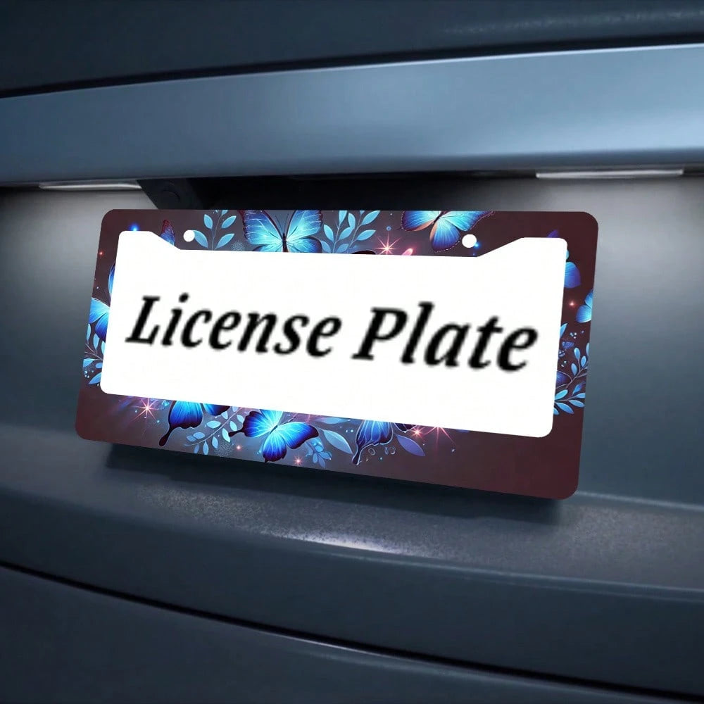 Two-Piece Set Of Cute Blue License Plate Frames- Eye-Catching Insect Aluminum Metal License Plate Holders, Rust-Proof And Waterproof Car Decorative License Plate Holders, Suitable For Standard Americ