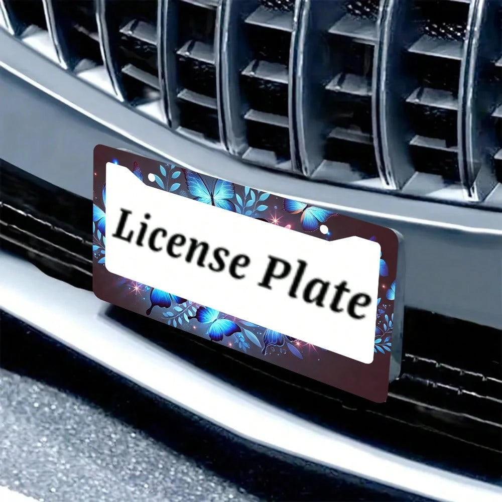 Two-Piece Set Of Cute Blue License Plate Frames- Eye-Catching Insect Aluminum Metal License Plate Holders, Rust-Proof And Waterproof Car Decorative License Plate Holders, Suitable For Standard Americ