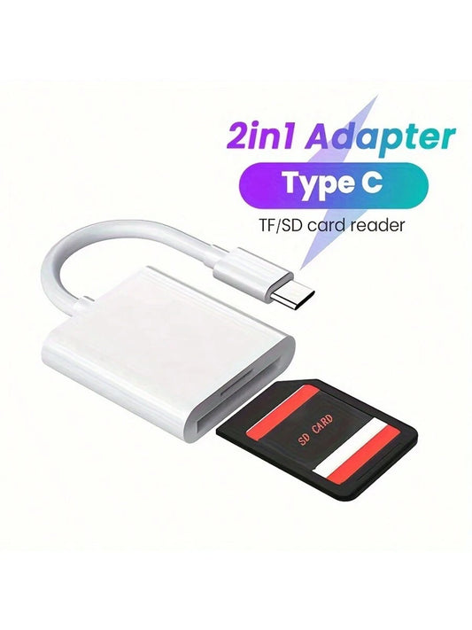 Type-C To SD Card Reader For 2 In 1 Double Slot Type-C To SD/TF Card Camera Memory Card Reader Adapter For Android Phone/Tablet, Fast Transfer Photo Video