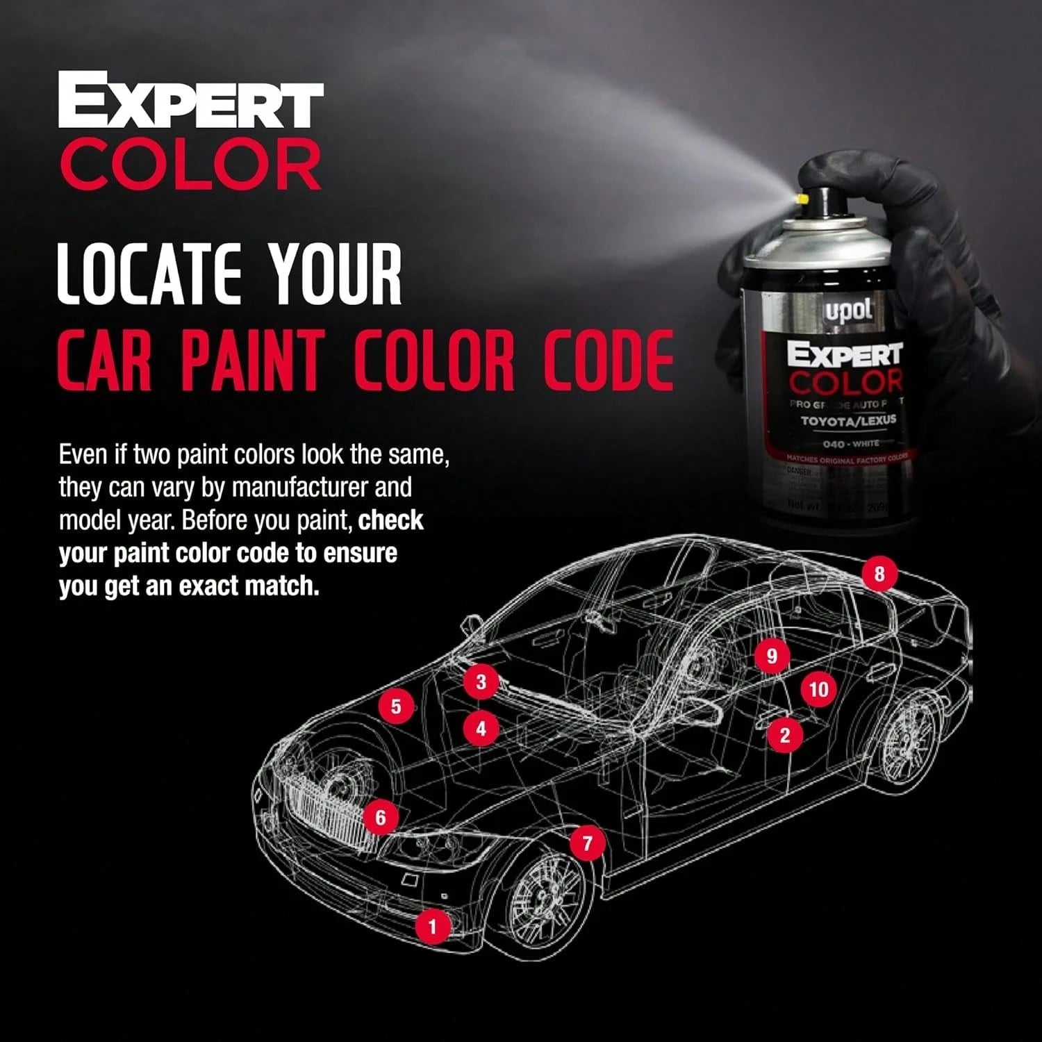 U-POL Expert Color Universal, Automotive Spray Paint, Professional Grade, Long-Lasting, Easy-To-Use, Flat Black