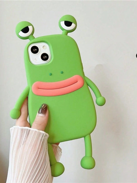 Ugly Cute Funny Silicone Luxury Shockproof Green 3D Frog Shaped Novelty Phone Premium Case Compatible With IPhone Waterproof Anti-Fall Scratch Resistant Birthday Gift Mom Gift Party