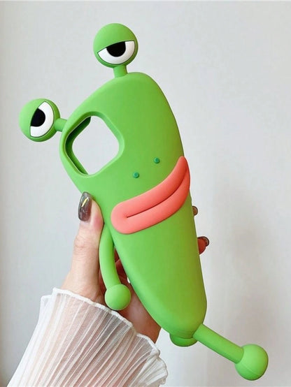 Ugly Cute Funny Silicone Luxury Shockproof Green 3D Frog Shaped Novelty Phone Premium Case Compatible With IPhone Waterproof Anti-Fall Scratch Resistant Birthday Gift Mom Gift Party