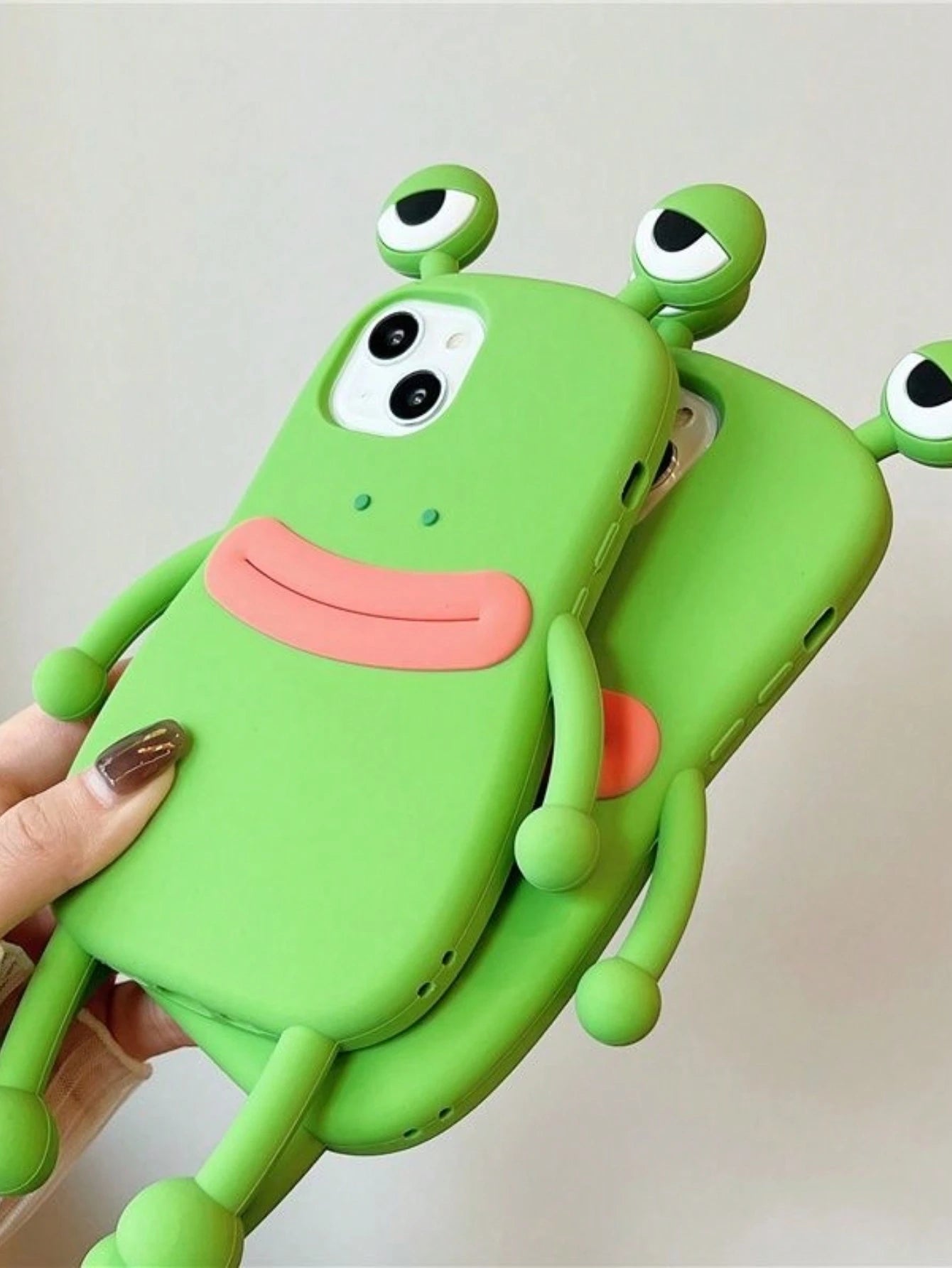 Ugly Cute Funny Silicone Luxury Shockproof Green 3D Frog Shaped Novelty Phone Premium Case Compatible With IPhone Waterproof Anti-Fall Scratch Resistant Birthday Gift Mom Gift Party