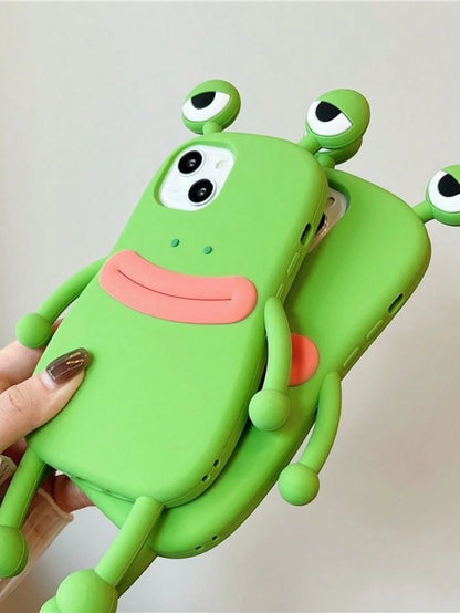 Ugly Cute Funny Silicone Luxury Shockproof Green 3D Frog Shaped Novelty Phone Premium Case Compatible With IPhone Waterproof Anti-Fall Scratch Resistant Birthday Gift Mom Gift Party