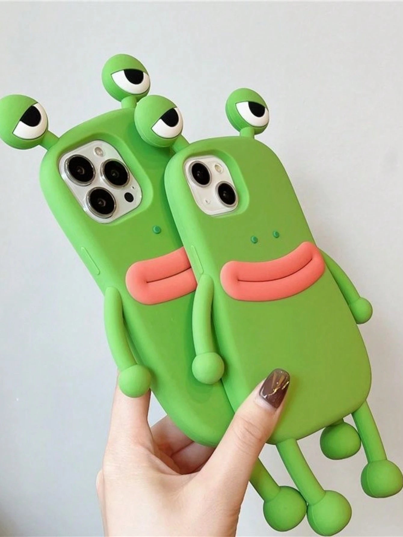 Ugly Cute Funny Silicone Luxury Shockproof Green 3D Frog Shaped Novelty Phone Premium Case Compatible With IPhone Waterproof Anti-Fall Scratch Resistant Birthday Gift Mom Gift Party