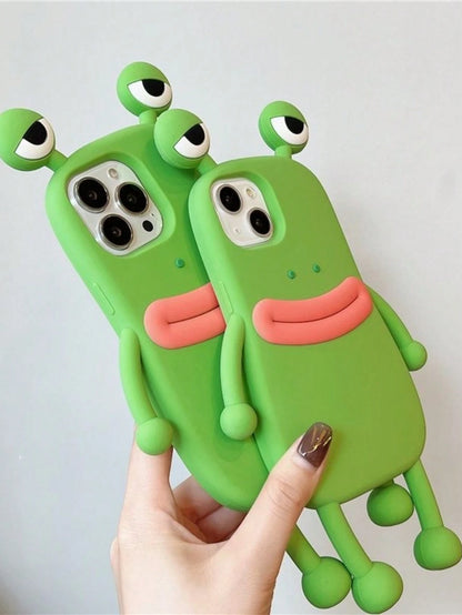 Ugly Cute Funny Silicone Luxury Shockproof Green 3D Frog Shaped Novelty Phone Premium Case Compatible With IPhone Waterproof Anti-Fall Scratch Resistant Birthday Gift Mom Gift Party