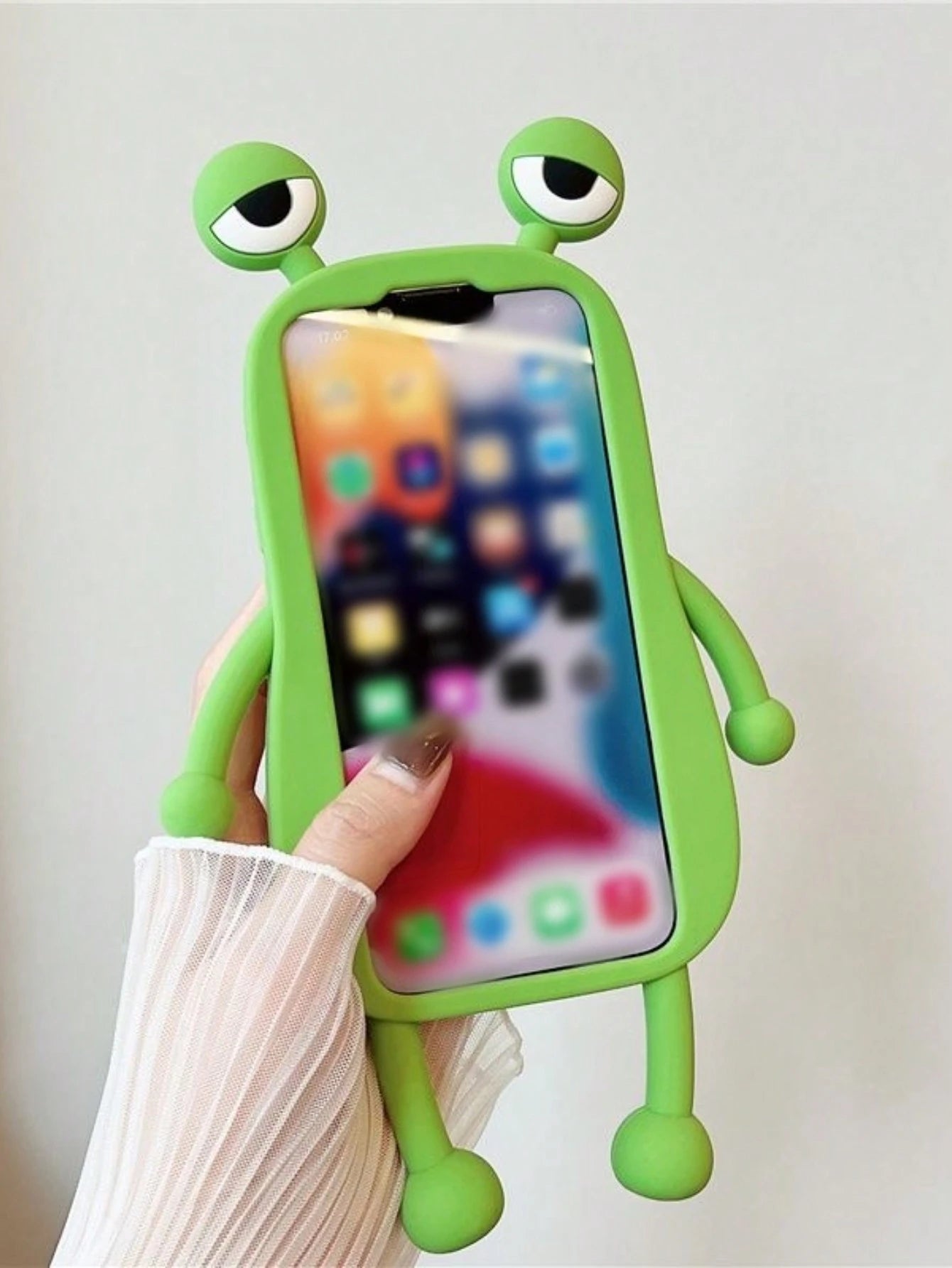 Ugly Cute Funny Silicone Luxury Shockproof Green 3D Frog Shaped Novelty Phone Premium Case Compatible With IPhone Waterproof Anti-Fall Scratch Resistant Birthday Gift Mom Gift Party