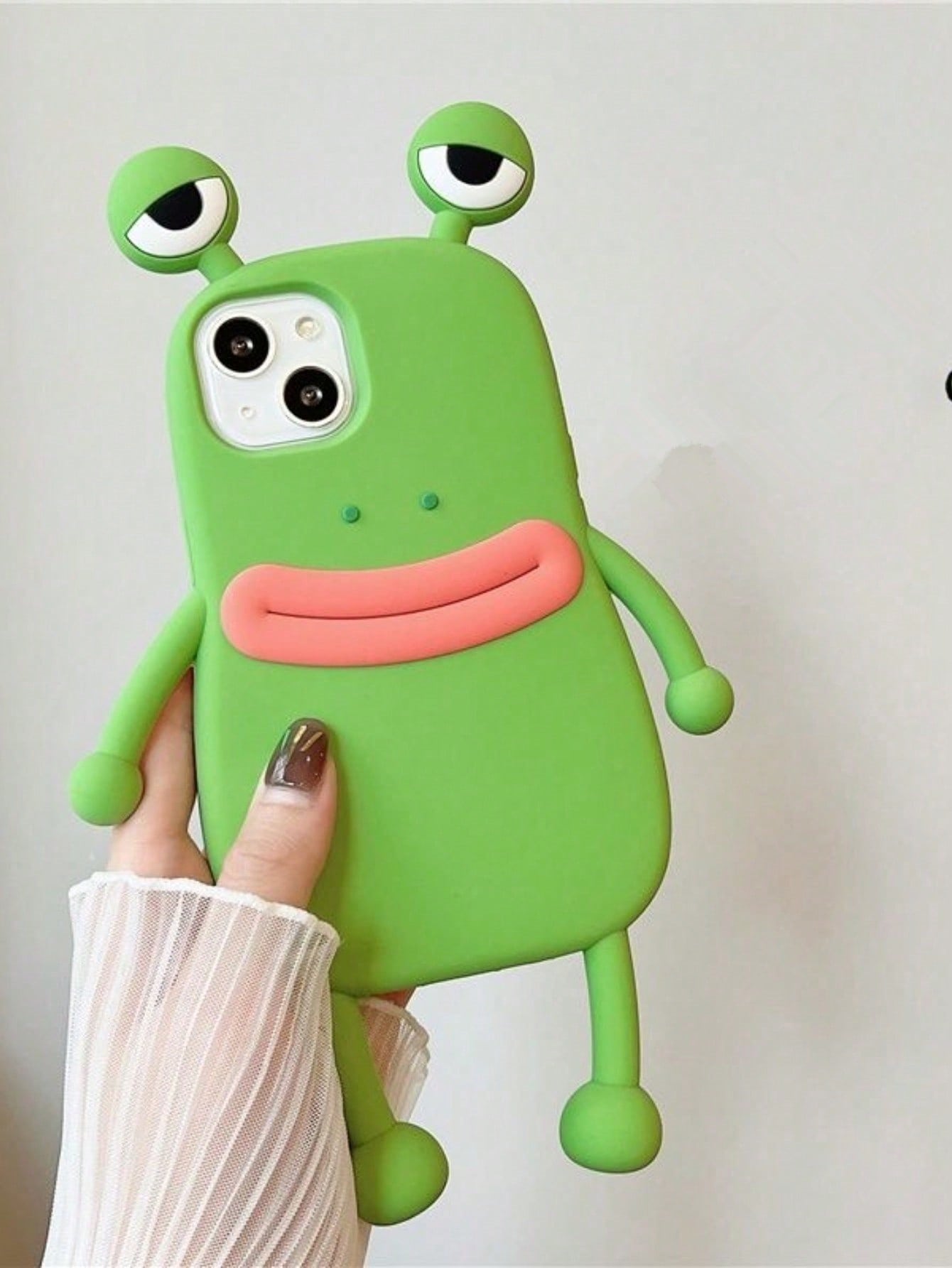 Ugly Cute Funny Silicone Luxury Shockproof Green 3D Frog Shaped Novelty Phone Premium Case Compatible With IPhone Waterproof Anti-Fall Scratch Resistant Birthday Gift Mom Gift Party