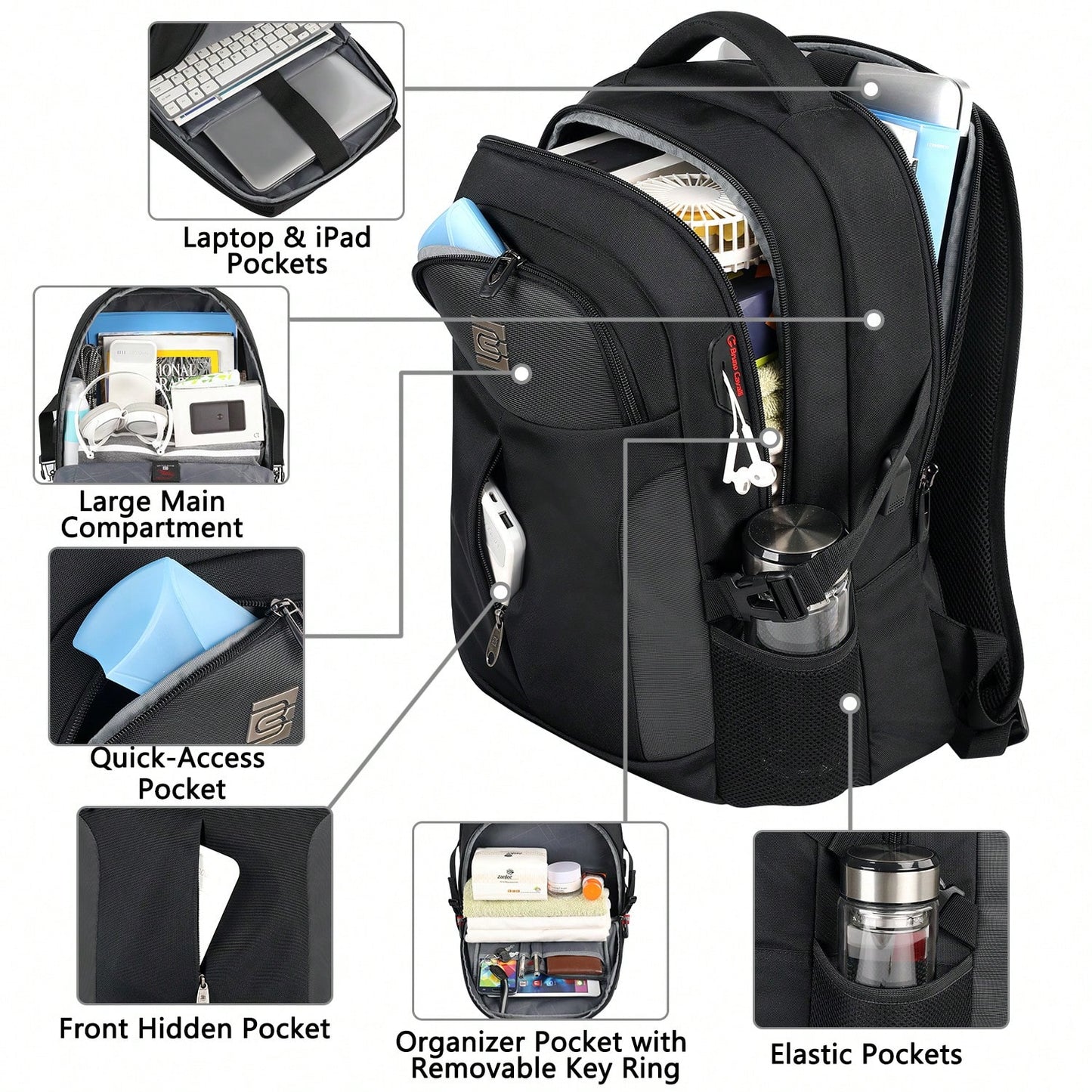 UKEIN 1PC Travel Laptop Backpack, Business Water Resistant Laptop Backpack With USB Charging Port, College Bag For Men & Women