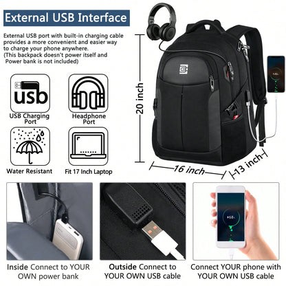UKEIN 1PC Travel Laptop Backpack, Business Water Resistant Laptop Backpack With USB Charging Port, College Bag For Men & Women