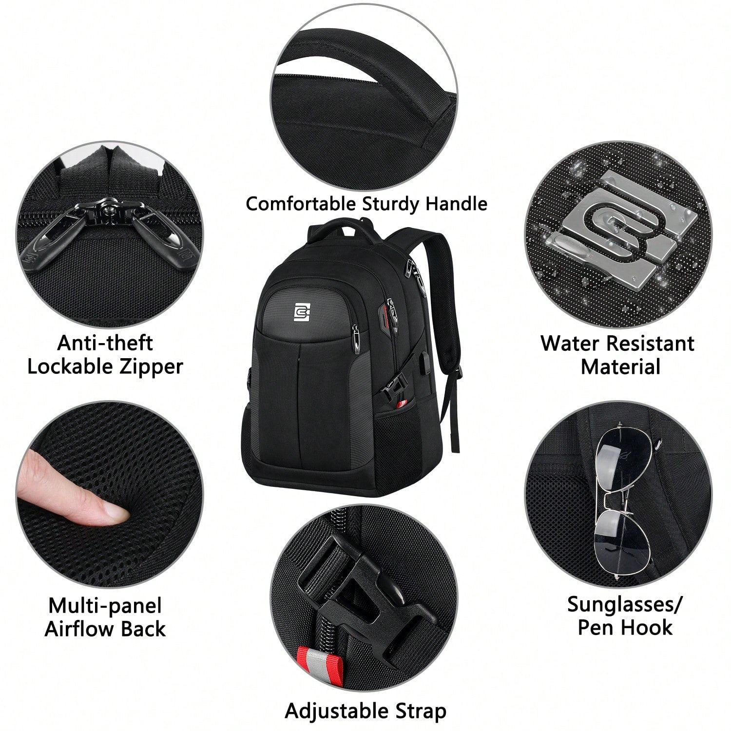 UKEIN 1PC Travel Laptop Backpack, Business Water Resistant Laptop Backpack With USB Charging Port, College Bag For Men & Women