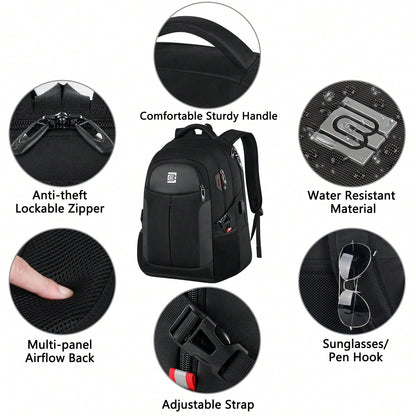 UKEIN 1PC Travel Laptop Backpack, Business Water Resistant Laptop Backpack With USB Charging Port, College Bag For Men & Women