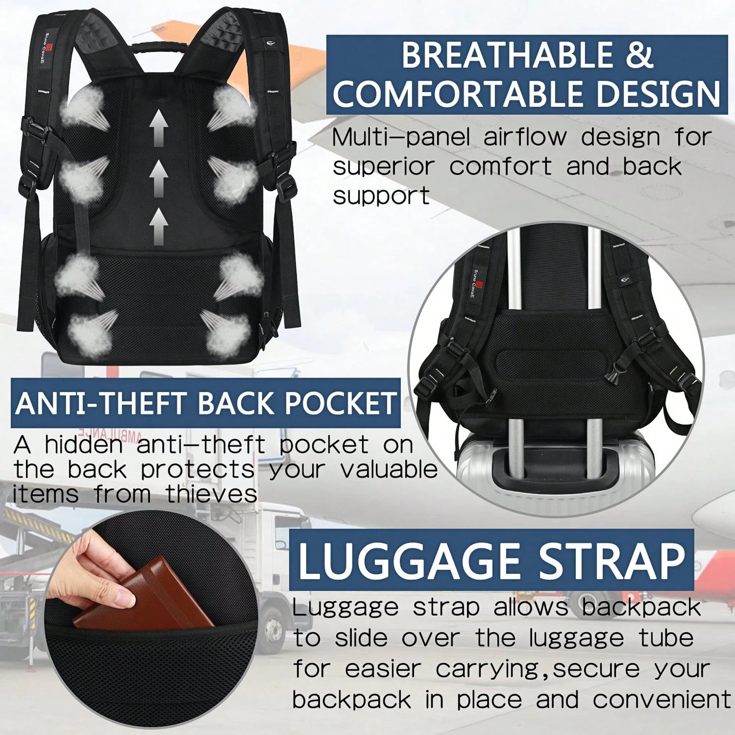 UKEIN 1PC Travel Laptop Backpack, Business Water Resistant Laptop Backpack With USB Charging Port, College Bag For Men & Women