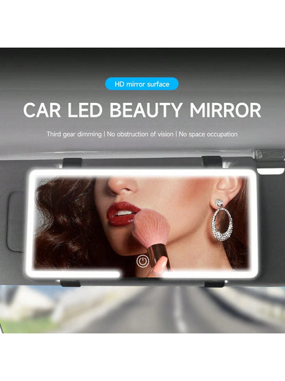 Ultra Thin LED Car Makeup HD Mirror Sunshade Makeup Hanging Mirror USB Charge Sun Visor Dimmable Touchscreen Auto Interior Vanity Mirror For Women