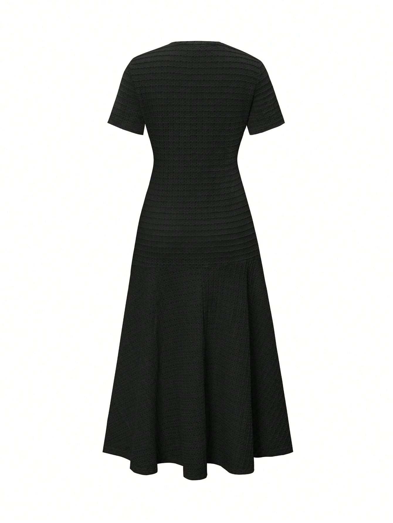Unadoll Women's Autumn Black Tweed Midi Dress, Short Sleeve Button-Up Fitted Mermaid Dress Elegant Summer