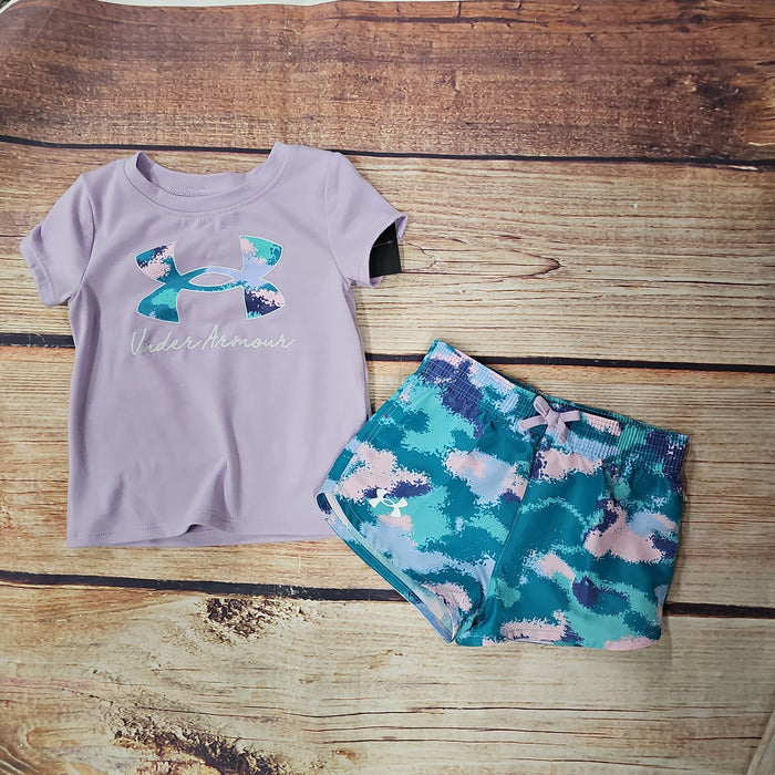 UNDER ARMOUR GIRLS DISSOLVE CAMO LOGO SET TEAL PURPLE