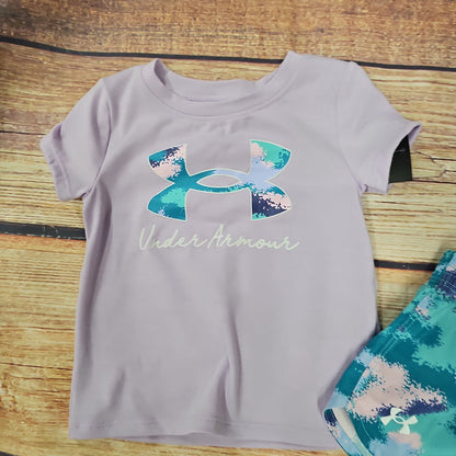 UNDER ARMOUR GIRLS DISSOLVE CAMO LOGO SET TEAL PURPLE