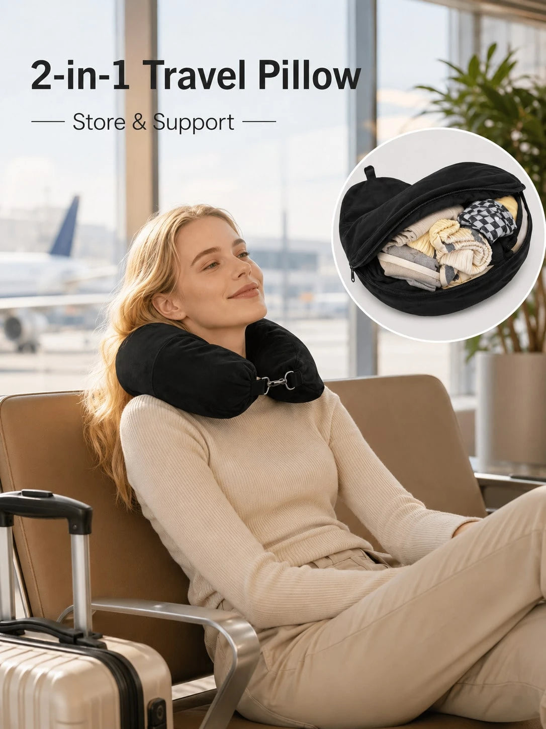Unfilled Soft Plush Travel Pillow, Can Be Used As Storage Travel Pillow, Suitable For Travel, Travel Essentials, Holiday Accessories, Portable, School, Space Saving