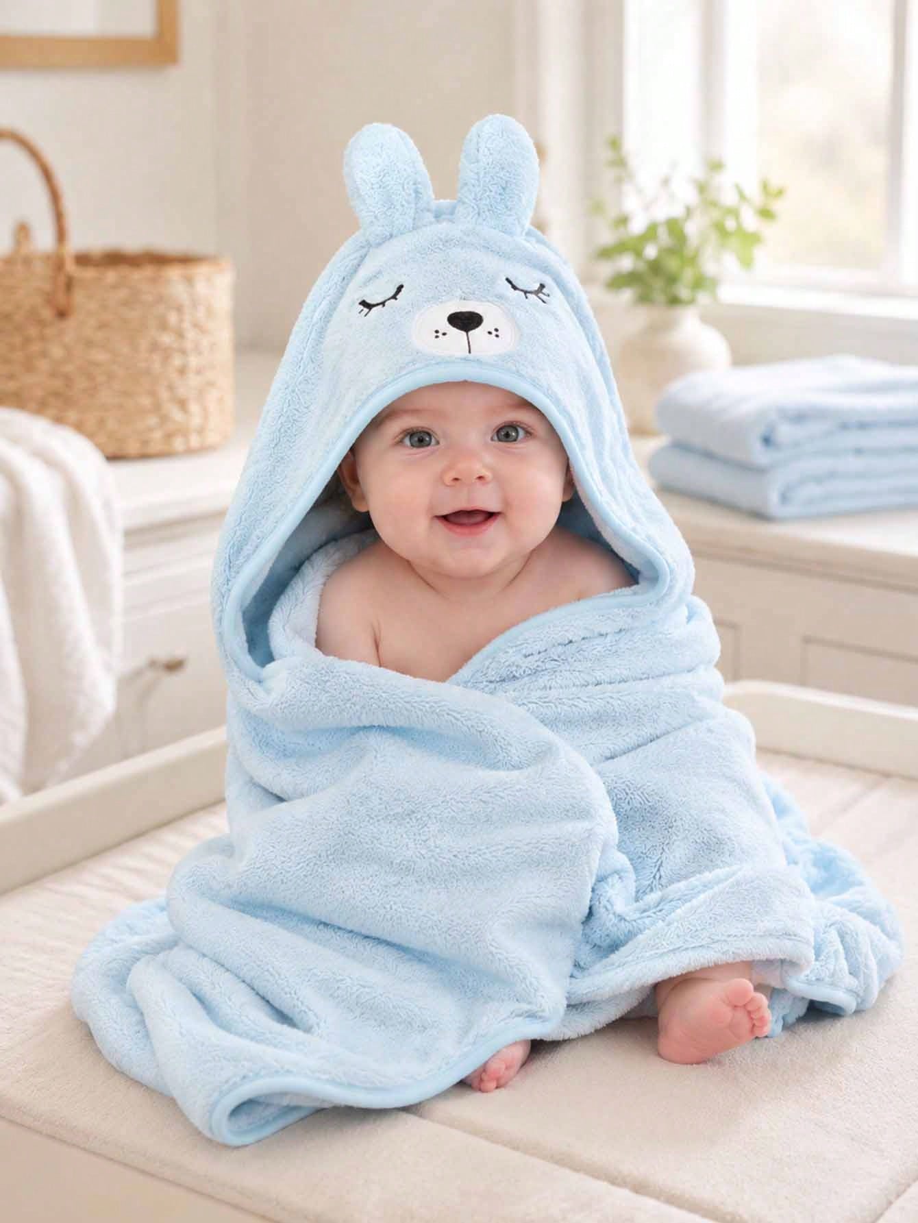 Unisex Baby Animal Face Hooded Bath Towel, Unique Animal Design Super Soft Newborn Bath Towel, Essential Baby Hooded Bath Towel, Children's Bathroom Bathrobe