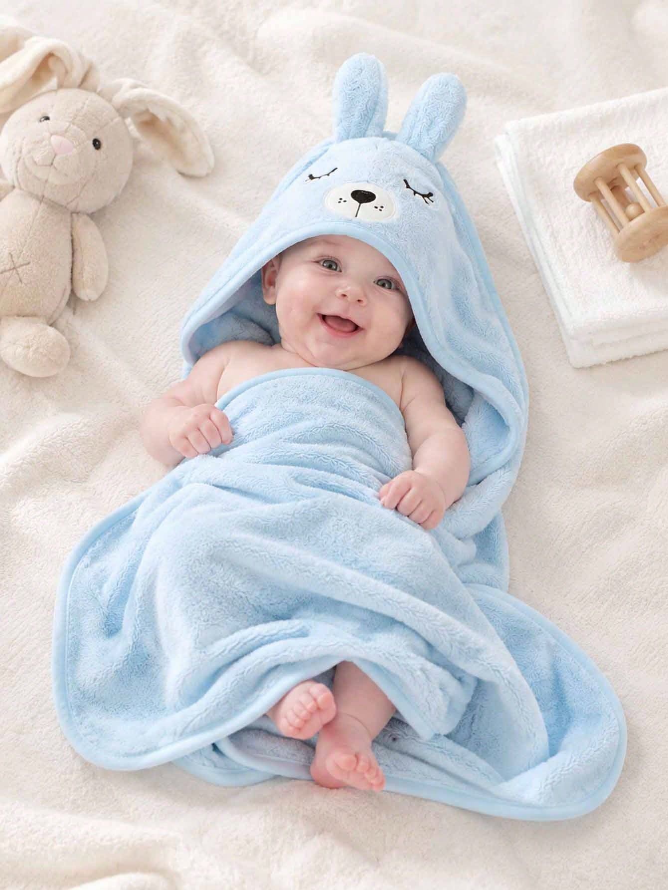 Unisex Baby Animal Face Hooded Bath Towel, Unique Animal Design Super Soft Newborn Bath Towel, Essential Baby Hooded Bath Towel, Children's Bathroom Bathrobe