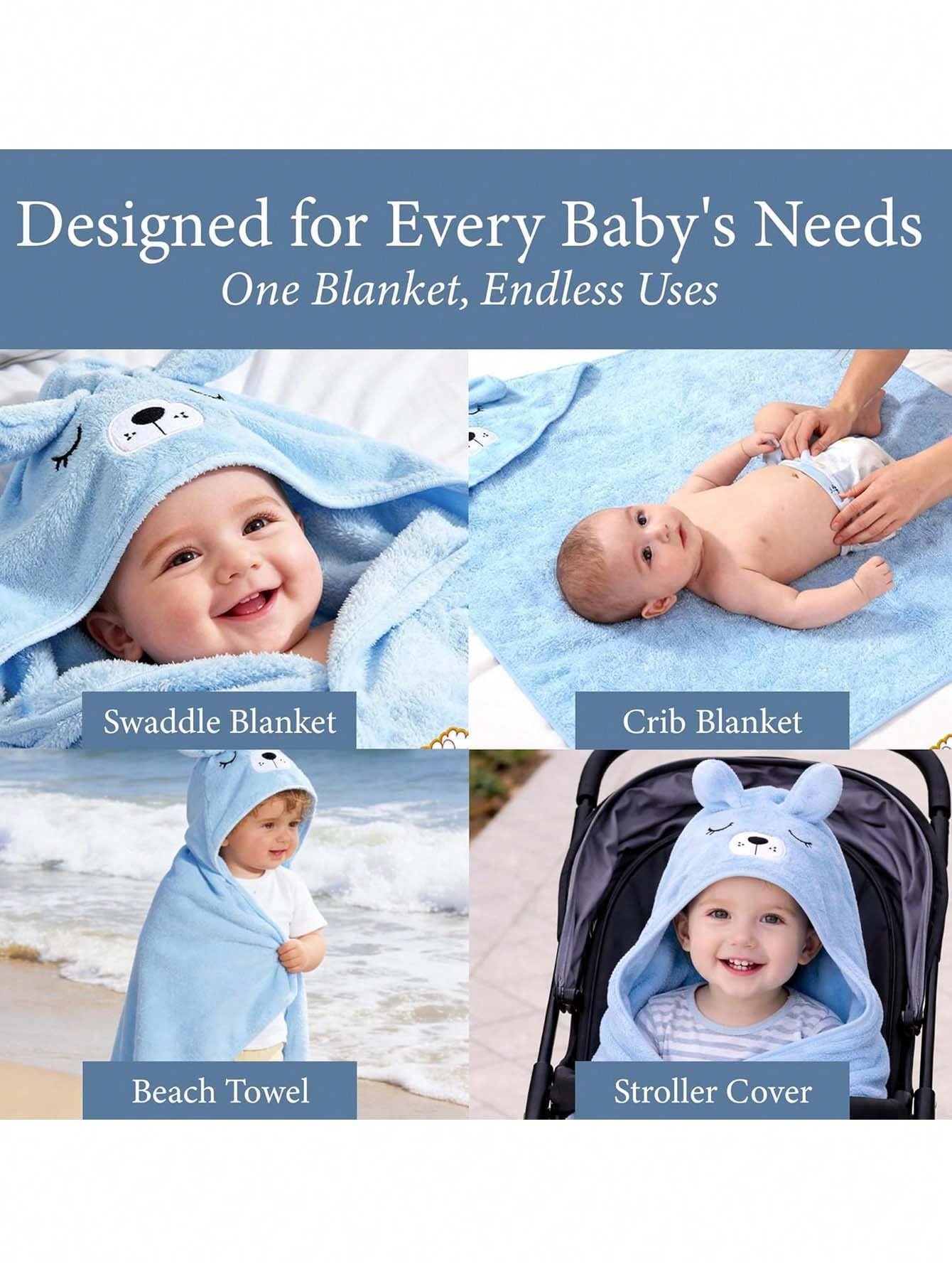 Unisex Baby Animal Face Hooded Bath Towel, Unique Animal Design Super Soft Newborn Bath Towel, Essential Baby Hooded Bath Towel, Children's Bathroom Bathrobe