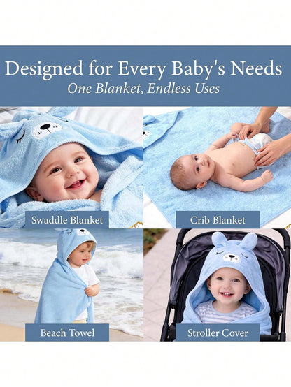 Unisex Baby Animal Face Hooded Bath Towel, Unique Animal Design Super Soft Newborn Bath Towel, Essential Baby Hooded Bath Towel, Children's Bathroom Bathrobe