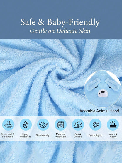 Unisex Baby Animal Face Hooded Bath Towel, Unique Animal Design Super Soft Newborn Bath Towel, Essential Baby Hooded Bath Towel, Children's Bathroom Bathrobe