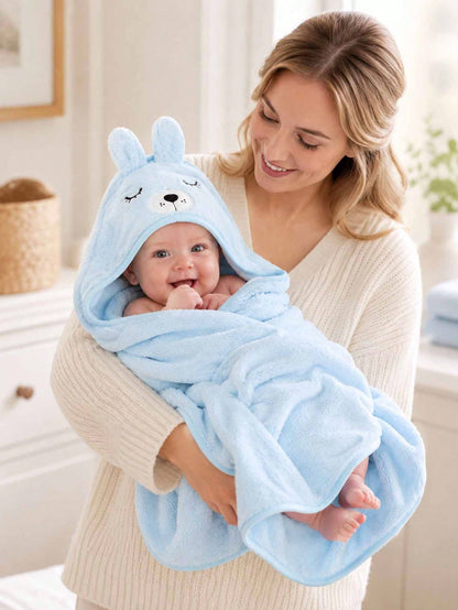 Unisex Baby Animal Face Hooded Bath Towel, Unique Animal Design Super Soft Newborn Bath Towel, Essential Baby Hooded Bath Towel, Children's Bathroom Bathrobe