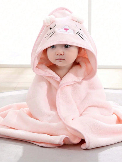 Unisex Baby Bath Towel, Animal Face Hooded Cape Towel, Super Soft Newborn Bathrobe, All Seasons, Children's Coral Cartoon Bathroom Supplies