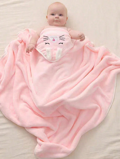 Unisex Baby Bath Towel, Animal Face Hooded Cape Towel, Super Soft Newborn Bathrobe, All Seasons, Children's Coral Cartoon Bathroom Supplies