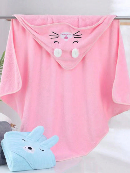 Unisex Baby Bath Towel, Animal Face Hooded Cape Towel, Super Soft Newborn Bathrobe, All Seasons, Children's Coral Cartoon Bathroom Supplies