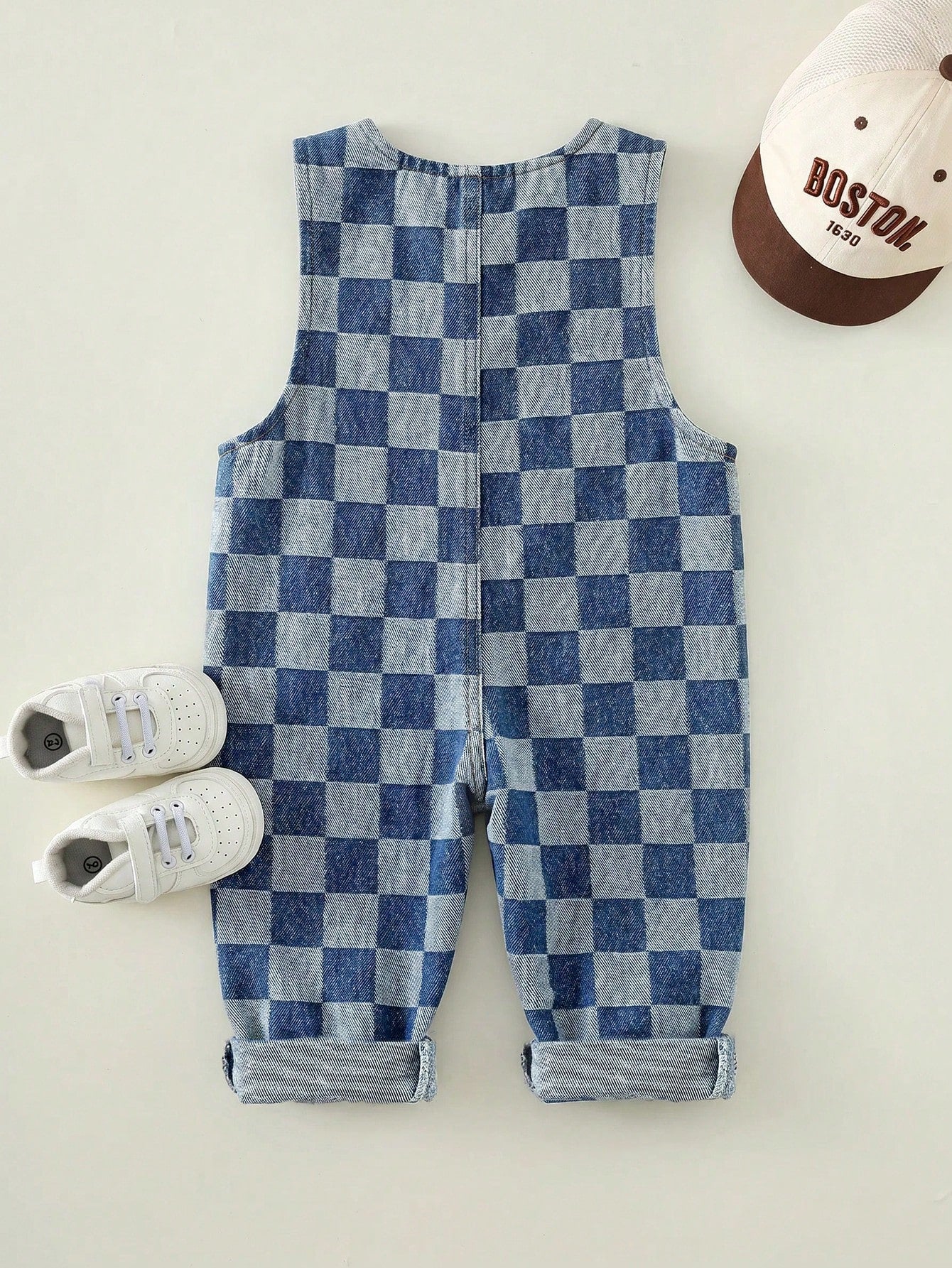 Unisex Newborn Baby Boy/Girl Baby Boy Spring/Summer Casual Cute Checkered Denim Romper