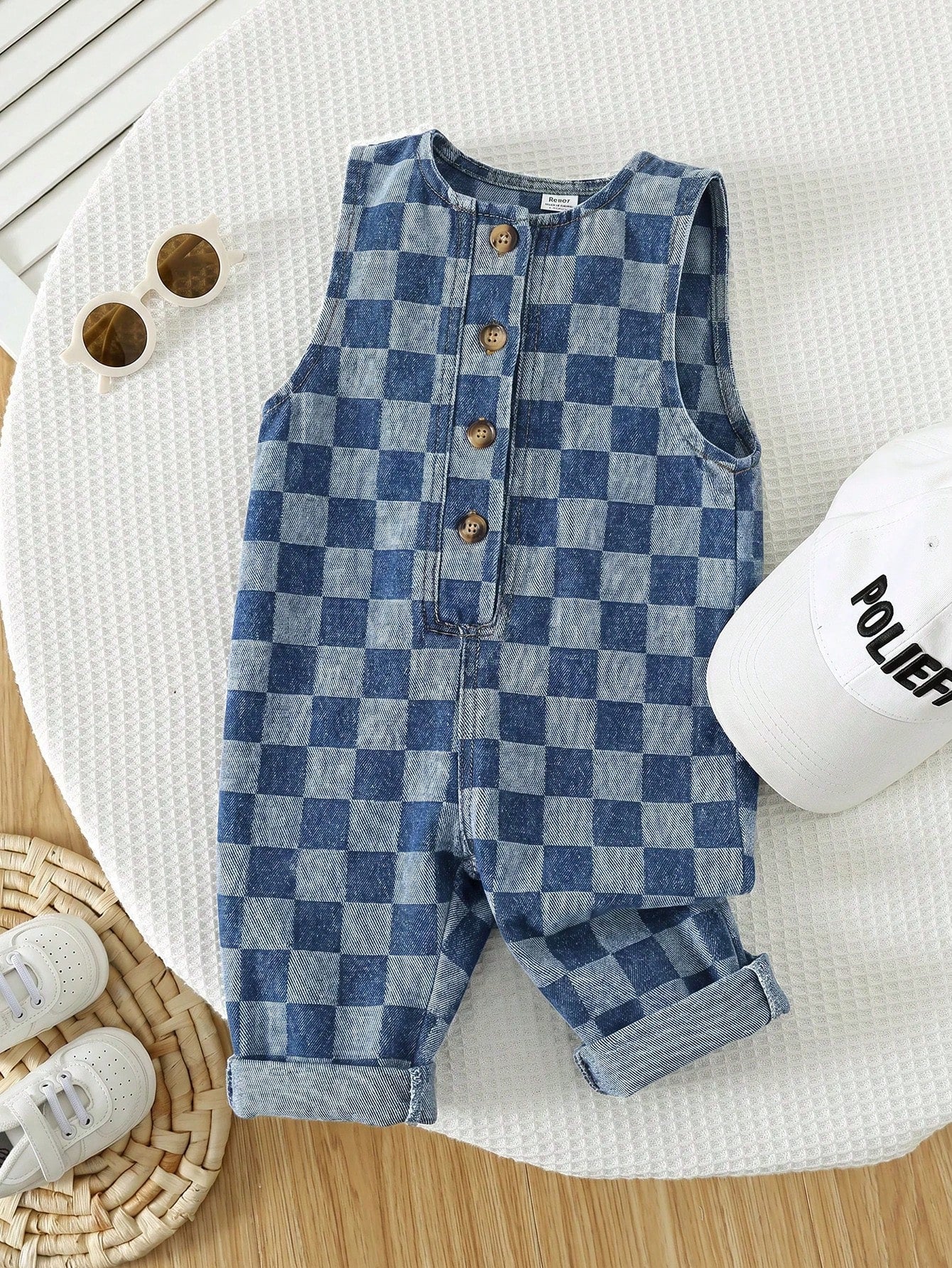 Unisex Newborn Baby Boy/Girl Baby Boy Spring/Summer Casual Cute Checkered Denim Romper