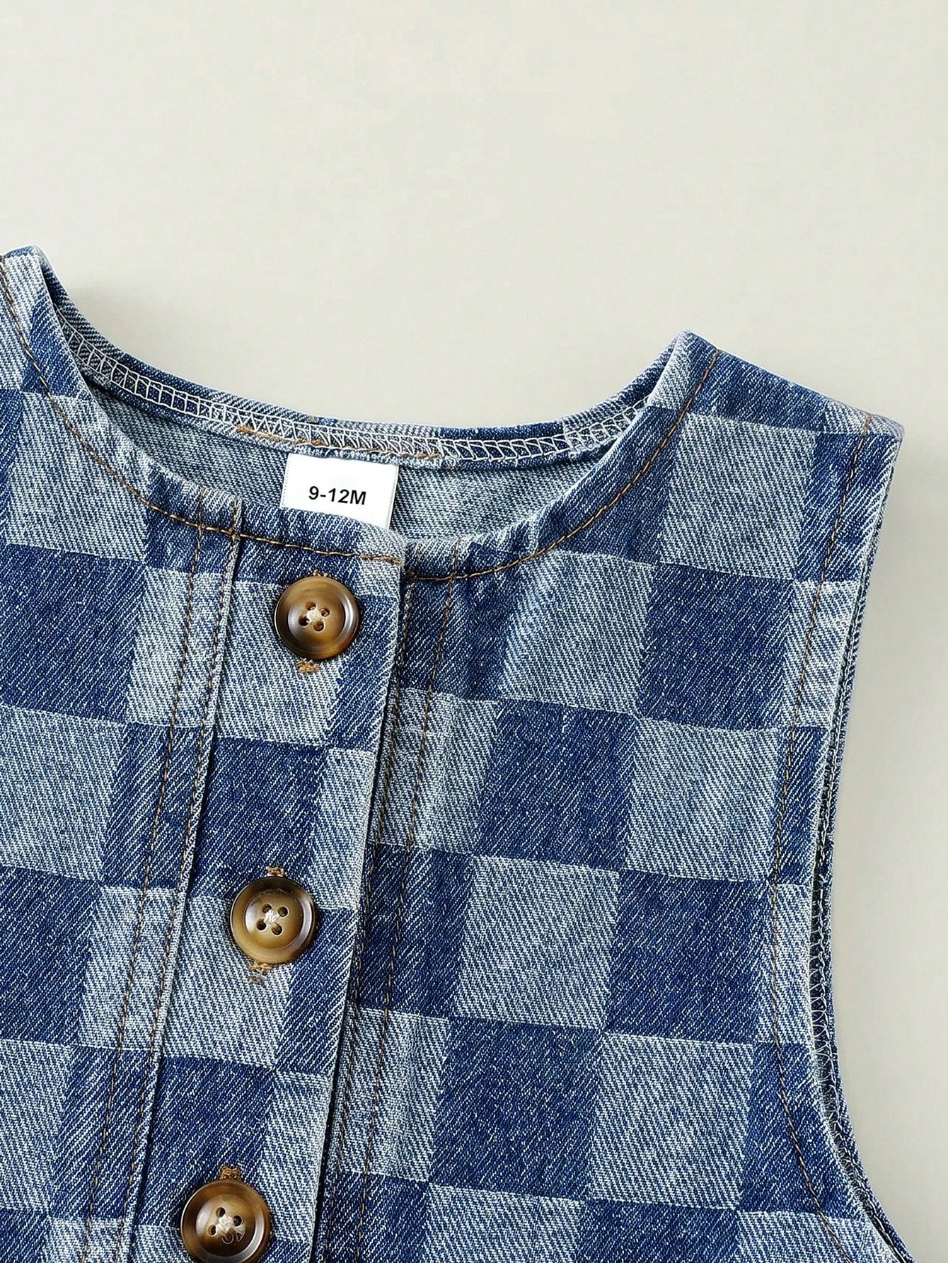 Unisex Newborn Baby Boy/Girl Baby Boy Spring/Summer Casual Cute Checkered Denim Romper